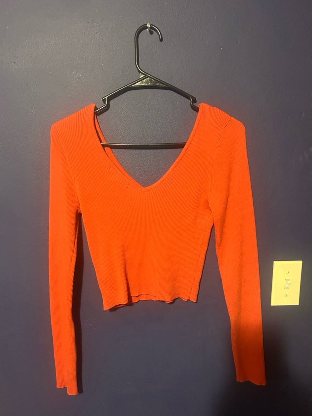 Forever 21 Ribbed V-Neck Long Sleeve Top - Orange - Picture 2 of 5
